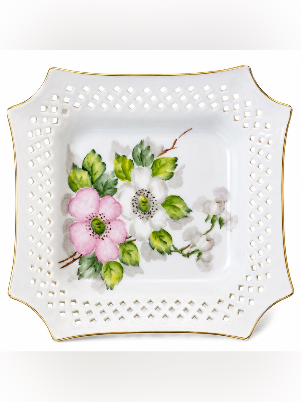 Vintage Odessa Hightower Gold China Reticulated Trinket Candy Dish Hand Painted
